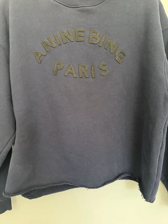 Anine Bing "Jaci" Washed Navy Black Paris Lettering Cotton Sweatshirt *Altered* - Picture 7 of 17